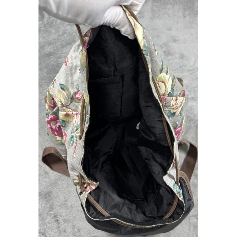 American Eagle Floral Canvas Drawstring Rucksack Backpack Gray Pink OS 169956